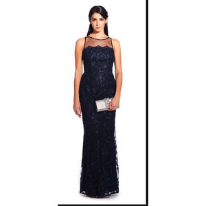 NWT~ADRIANNA PAPELL EMBROIDERED ILLUSION SHEATH MAXI DRESS GOWN~6‎